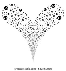 Smile fireworks stream. Vector illustration style is flat black iconic symbols on a white background. Object double fountain made from random design elements.