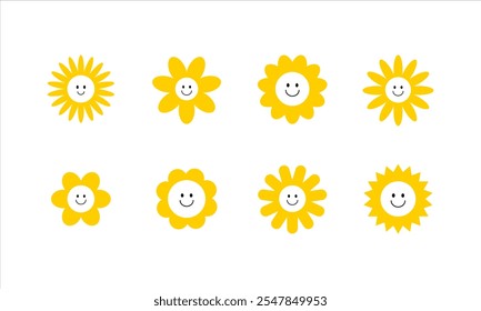 Smile flower character set. Flower illustration