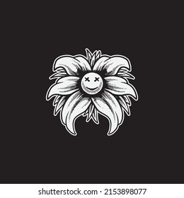 Smile flower drawing illustration. Creative design.