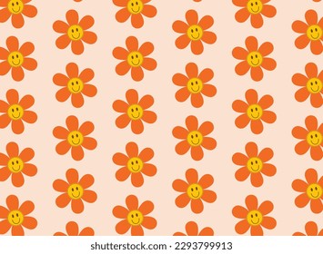 smile flower seamless pattern cartoon groovy hippie daisy Funny happy sticker vector illustration
