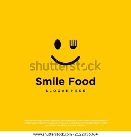 smile food logo design on isolated background, happy food logo design concept modern
