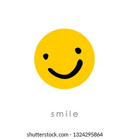 Smile. Freehand drawn face smile on a yellow circle. Vector icon.