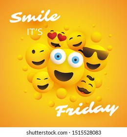 Smile! It's Friday - Banner Design with a Group of Various Kinds of Emoji 