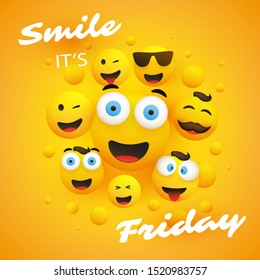 Smile! It's Friday - Banner Design with a Group of Various Kinds of Emoji 