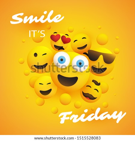 Smile! It's Friday - Banner Design with a Group of Various Kinds of Emoji 
