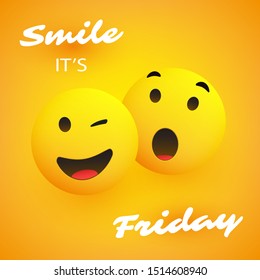 Smile! It's Friday - Banner Design with a Pair of Winking and Surprised Emoji