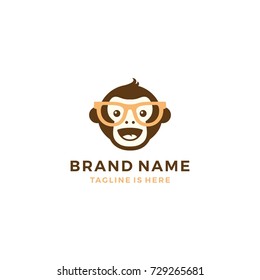 smile fun monkey chimp chimpanzee geek logo template vector icon illustration