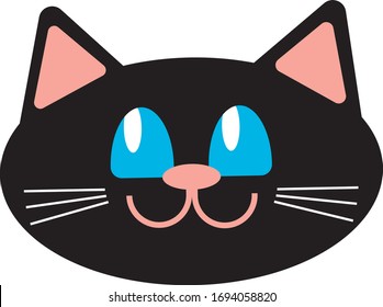 smile funny black cat face   on white background