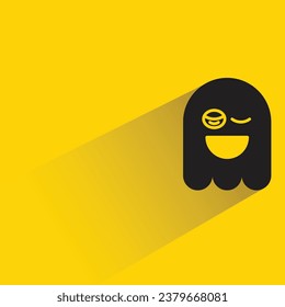smile ghost emoticon with shadow on yellow background