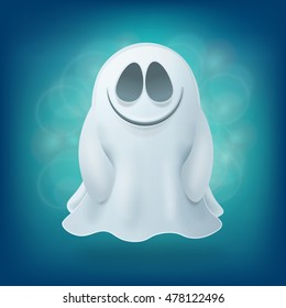 smile ghost on blue background. Halloween party design element vector illustration