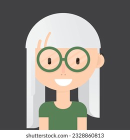 Smile girl with light grey hair avatar, pirsing, headphones. Flat style on white background