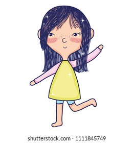 smile girl with long hairstyle and hand up