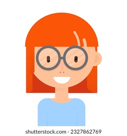 Smile girl with red hair avatar, pirsing, headphones. Flat style on white background