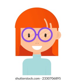 Smile girl with red hair avatar, pirsing, headphones. Flat style on white background