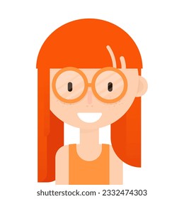 Smile girl with red hair avatar, pirsing, headphones. Flat style on white background