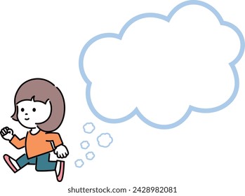 smile girl running and speech bubble