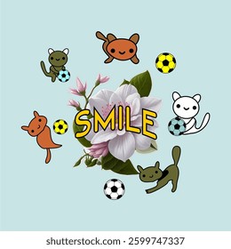 smile girls tee design flower colorful design print style new creation .eps