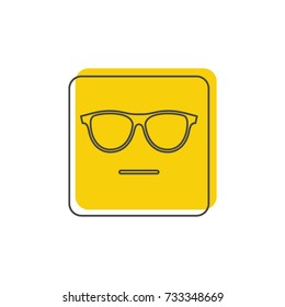Smile with glasses doodle icon vector illustration for design and web isolated on white background. Vector emoticon. Yellow emoticon face.