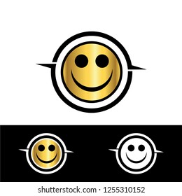 Smile gold icon logo vector Template Design emoji