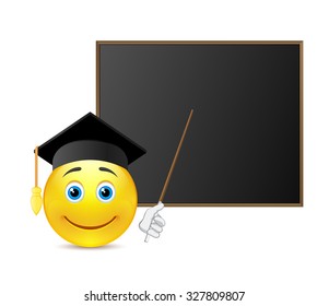 Smile with graduation cap around blackboard