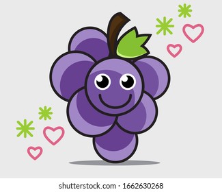 Smile grape emoticon cartoon illustration isolated on grey