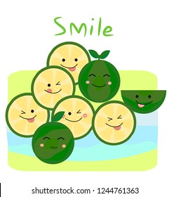 Smile green lime vector.fresh fruit cartoon styles.