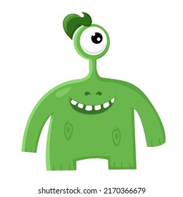 Smile green monster. halloween vector illustration, isolated cartoon on red background.