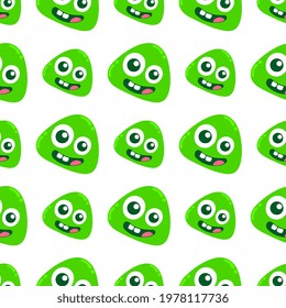 smile green monster seamless pattern textile print. Great for summer vintage fabric, scrapbooking, wallpaper, giftwrap. repeat pattern background design