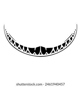 A smile with a grin, Cheshire cat teeth. Black silhouette on a transparent background, vector drawing isolated.