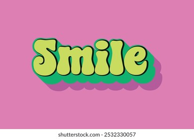 Sonrisa Groovy años 70 retro Antiguas diseño de la camiseta - Plantilla de Vector de tipografía estética juguetona para camiseta, camiseta para niños, Anuncio, póster, arte de la pared, pegatina, taza, bolsa de mano y mini signo