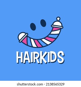 Smile Hair Kids Barber Shop Pole Stripes Logo Vector Icon Illustration