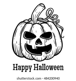 smile halloween pumpkin using hand drawing style and add text on white background