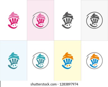 Smile Hand Cupcake logo, vector, template