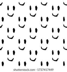 Smile. Hand drawn doodle. Black image isolated on white background. Crayons effect. Seamless reapeated pattern. Digital art. Vector EPS 10. 
