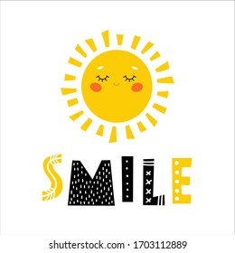 Smile - Hand drawn typography poster with funny phrase. T-shirt, greeting card, print art or home decoration in Scandinavian style. Scandinavian design. Vector