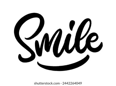 Smile - hand drawn word in calligraphy style. Vector hand lettering composition. Handwritten text design.