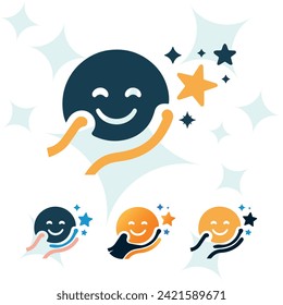 Smile Hand Kid Child Reaching Dream Stars logo set vector Illustration