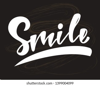 Smile - handlettering text. Design print for postcard, label, logo, sign, emblem, sticker, poster, badge, clother. Vector illustration on background