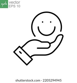 Smile Hands Look Up For Stress Resistant, Self Expression, Compassion For Business Concept. Motivation Social Responsibility. Optimism Icon. Vector Illustration. Design On White Background. EPS10