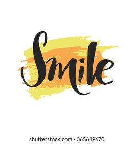Smile handwriting calligraphy.Brush painted letters. Decoration element for cards and invitations.