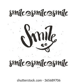 Smile handwriting calligraphy.Brush painted letters. Decoration element for cards and invitations.