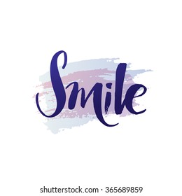 Smile handwriting calligraphy.Brush painted letters. Decoration element for cards and invitations.
