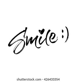 Smile handwritten brush lettering with halftone effect. Modern calligraphy isolated on white background.