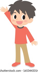 smile and happy boy wave hands illust