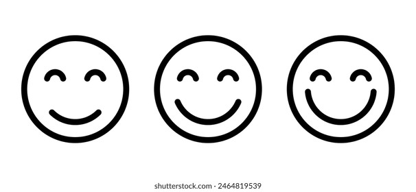 Smile, happy emoji icon set in line style. Editable stroke