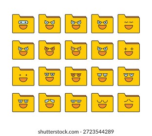 Conjunto de emoticonos de carpeta de sonrisa y cara feliz