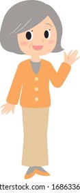 smile and happy grandma wave hands illust