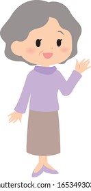 smile and happy grandmother wave hands illust
