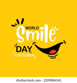 Smile happy icon. World Smile day. Yellow background. 7 october.