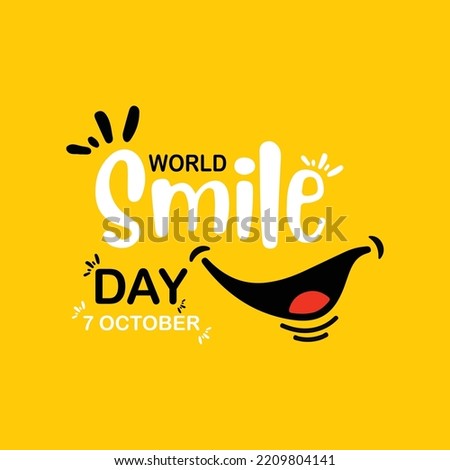 Smile happy icon. World Smile day. Yellow background. 7 october.